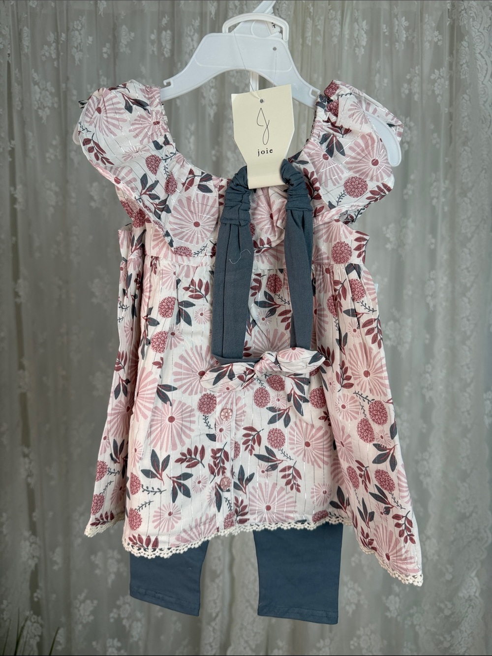 NWT Joie 2T Pink Floral Tunic with Blue Tie